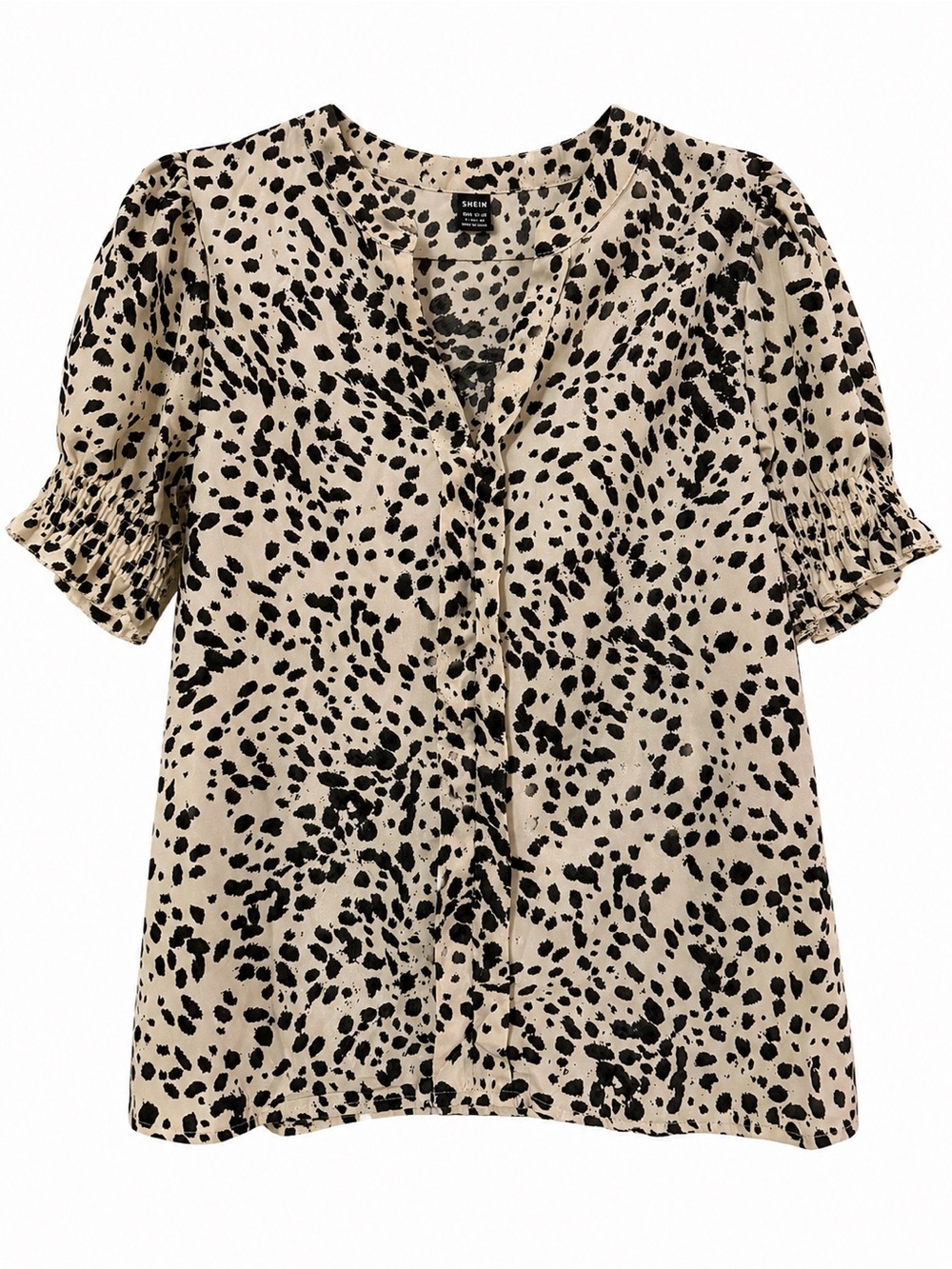 SHEIN Beige and Black Dotted Short Sleeve Blouse